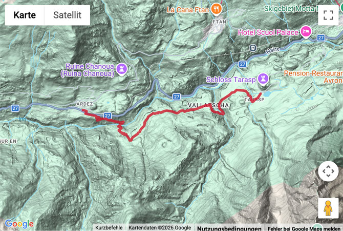 Routenskizze zur Wanderung von Tarasp nach Ardez