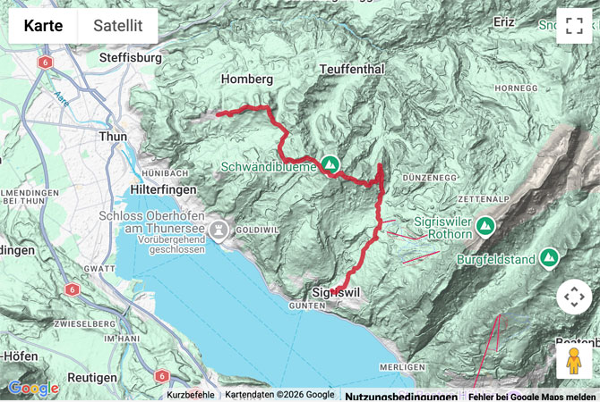 Routenskizze zur Wanderung von Goldiwil über die Blueme nach Sigriswil