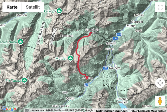 Routenskizze zur Passwanderung über Fuorcla Salet