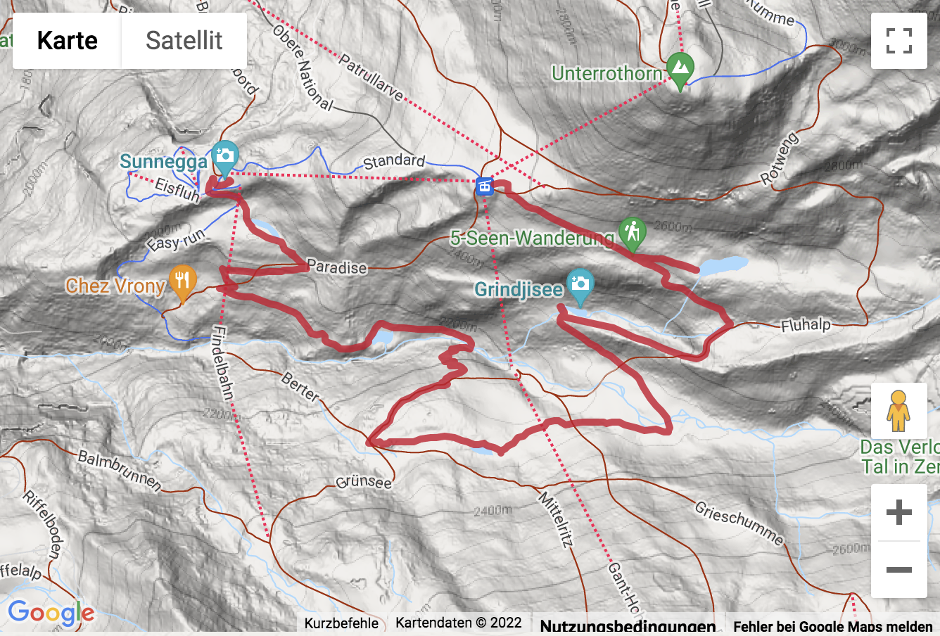 Google-Karte mit aufgezeichneter Route