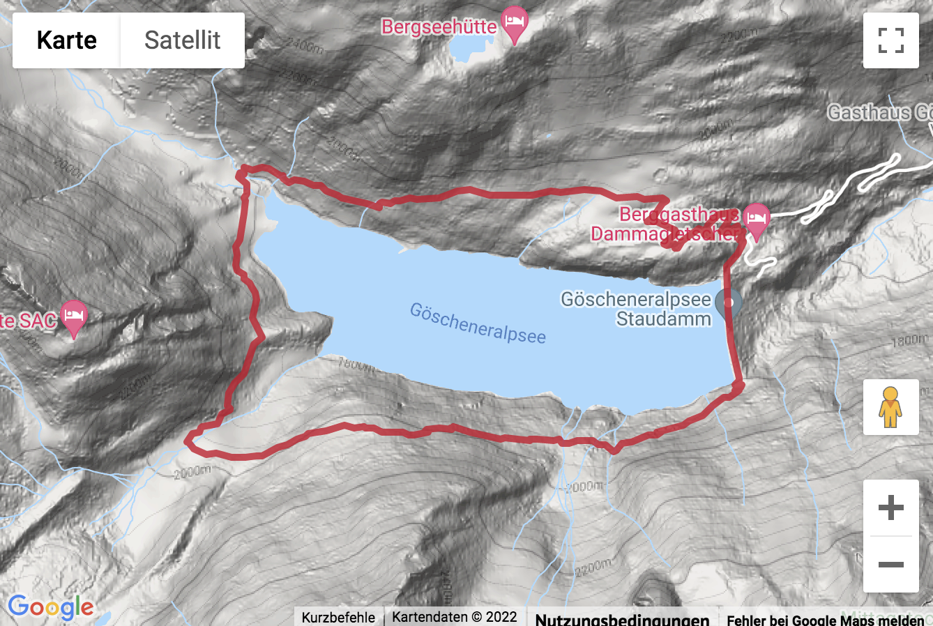 Google-Karte mit aufgezeichneter Route