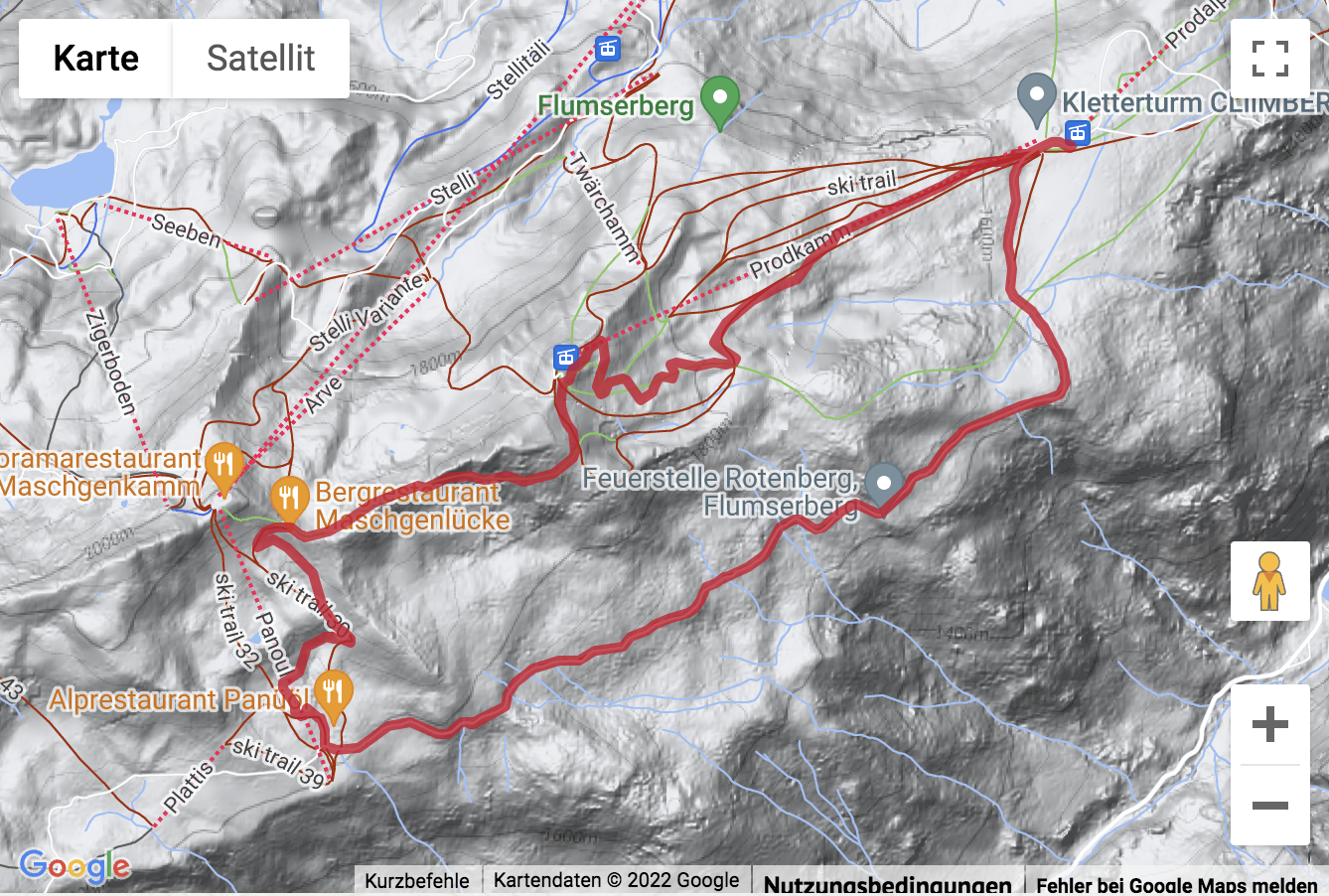 Google-Karte mit aufgezeichneter Route