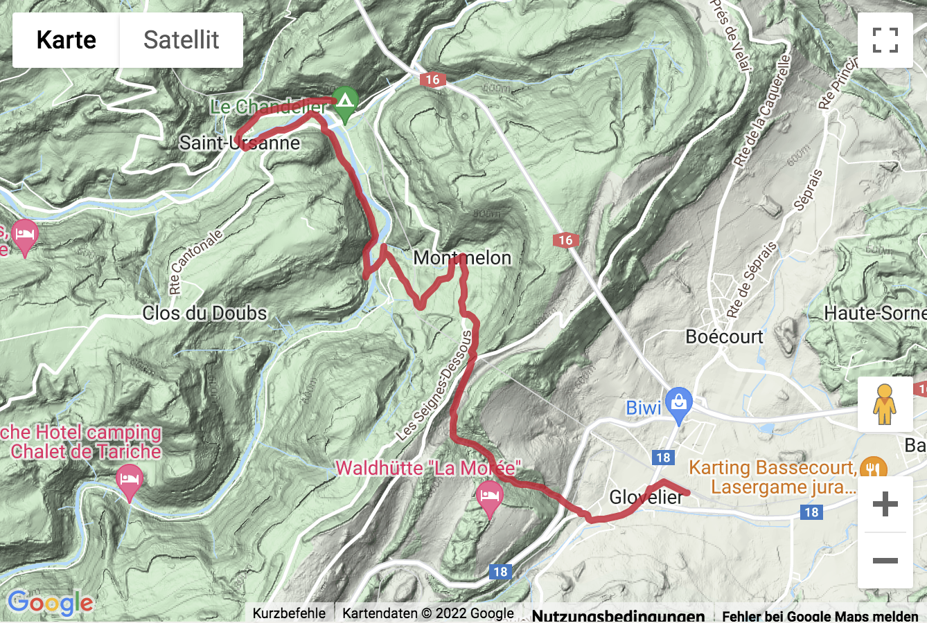 Carte de situation Wanderung von St-Ursanne nach Glovelier