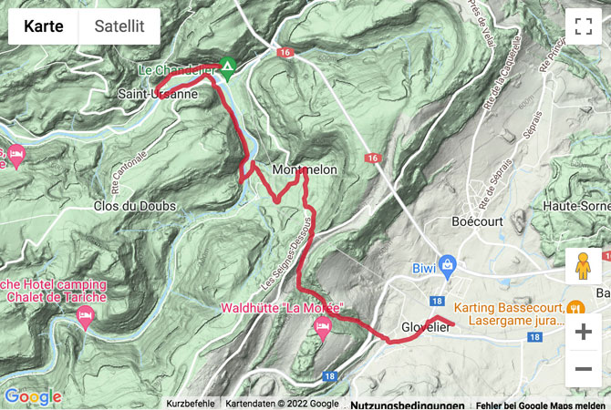 Google-Karte mit aufgezeichneter Route