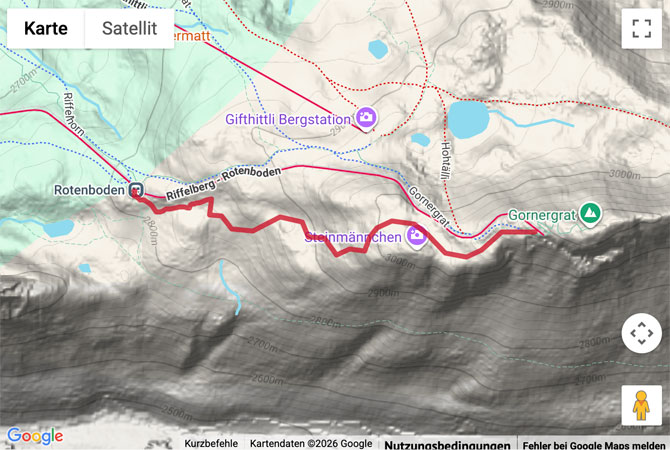 Routenskizze zur Schneeschuhtour Challenge Trail am Gornergrat