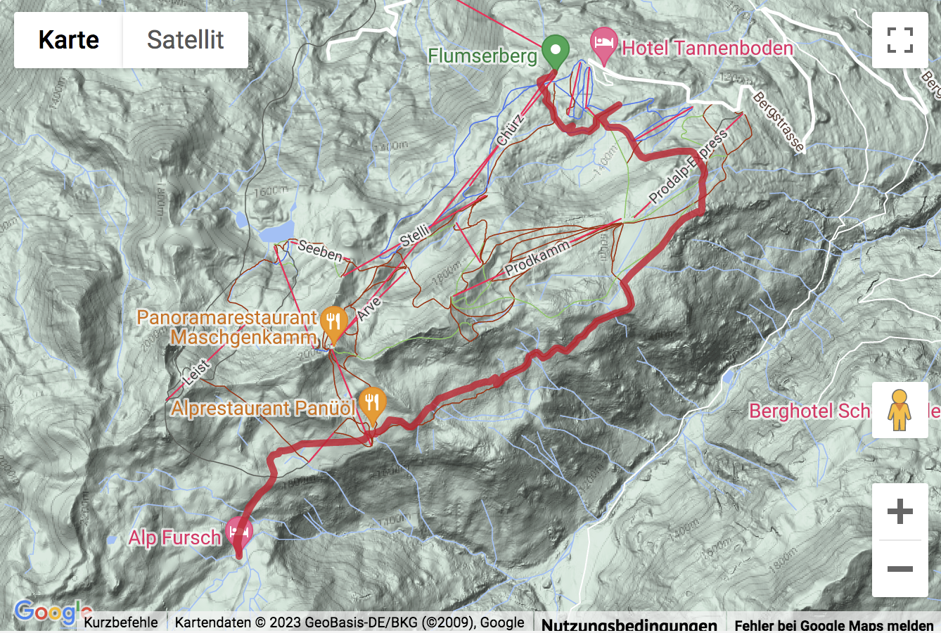 Carte de situation Winterwanderung zu den Alpen Panüöl und Fursch