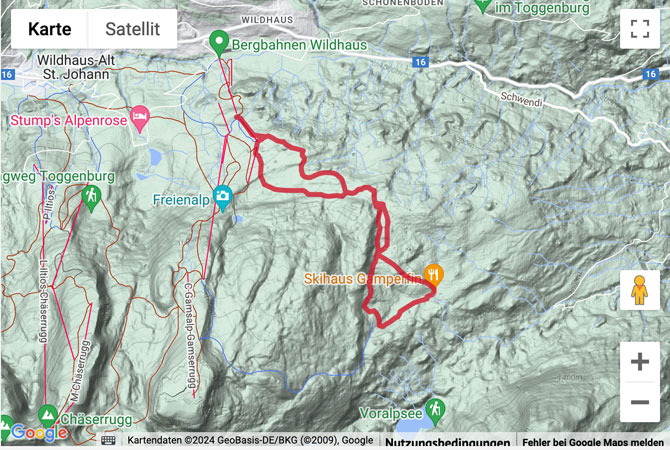 Google-Karte mit aufgezeichneter Route