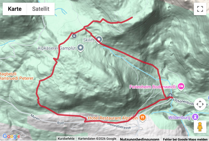 Routenskizze zur Schneeschuhtour Gamplüt - Alp Fros