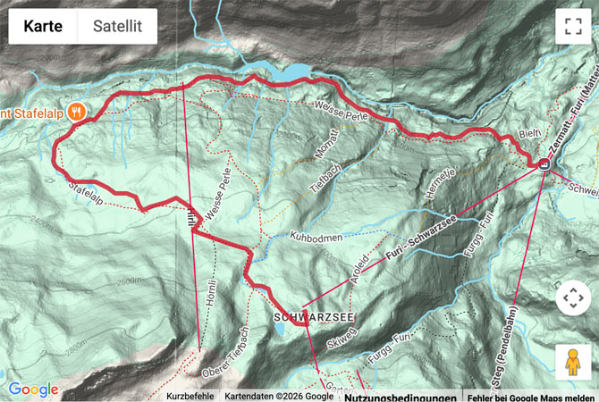 Routenskizze zur Schneeschutour Nordwand Trail Zermatt