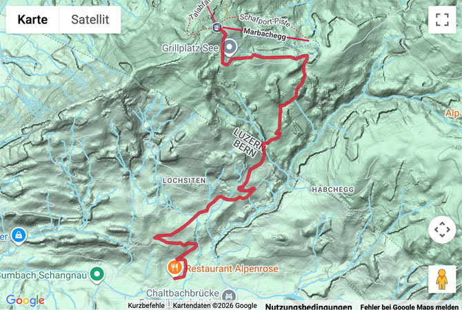 Routenskizze zur Winterwanderung Marbachegg - Bumbach