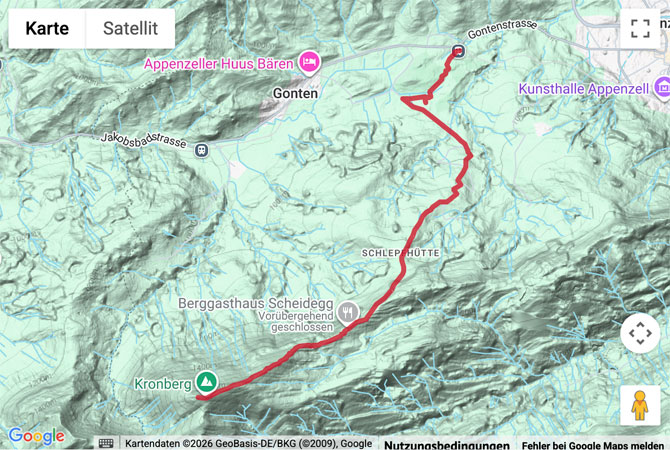 Routenskizze zur Schneeschuhtour zum Kronberg