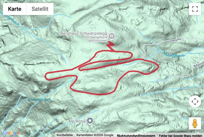 Routenskizze zur Winterwanderung Hochplateau Grüsch-Danusa