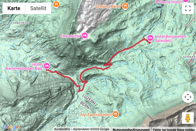 Routenskizze zur Schneeschuhtour vom Kemmeriboden zum Salwideli