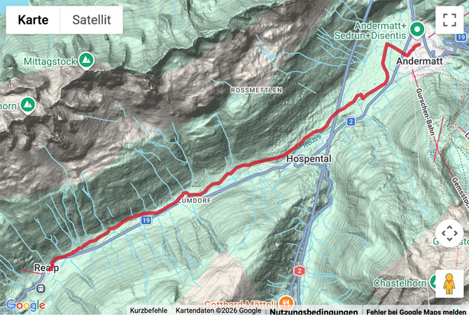 Routenskizze zur Winterwanderung im Urserental