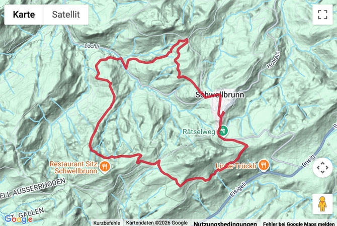 Routenskizze zur Rätselweg Schwellbrunn