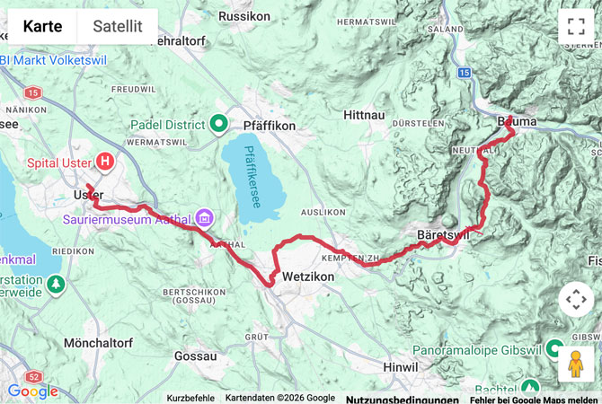 Routenskizze zur Industrielehrpfad im Zürcher Oberland
