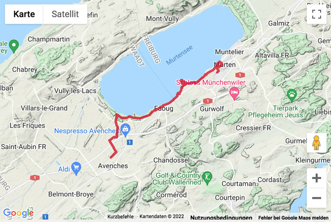 Übersichtskarte Wanderung von Avenches nach Murten