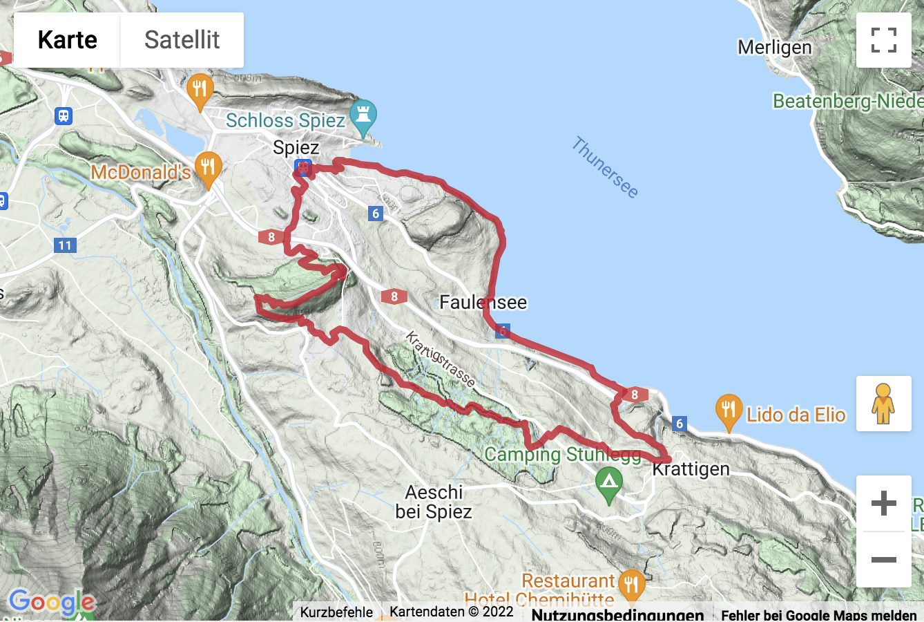 Carte de situation Ronde de Spiez par la colline Hondrich à Spiez