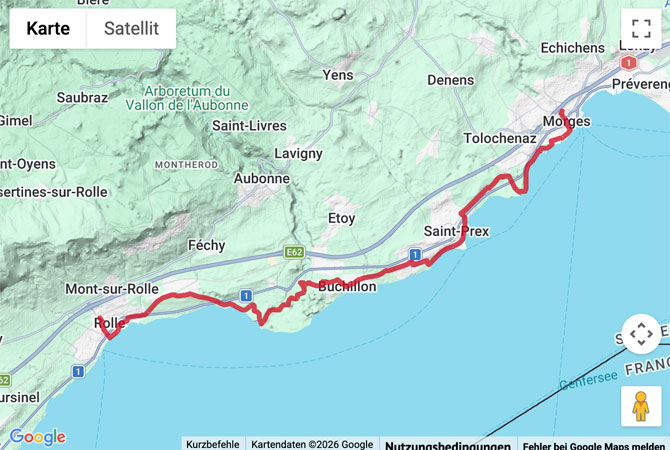 Routenskizze zur Wanderung von Morges nach Rolle