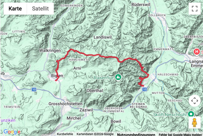 Routenskizze zur Wanderung von Biglen über die Moosegg