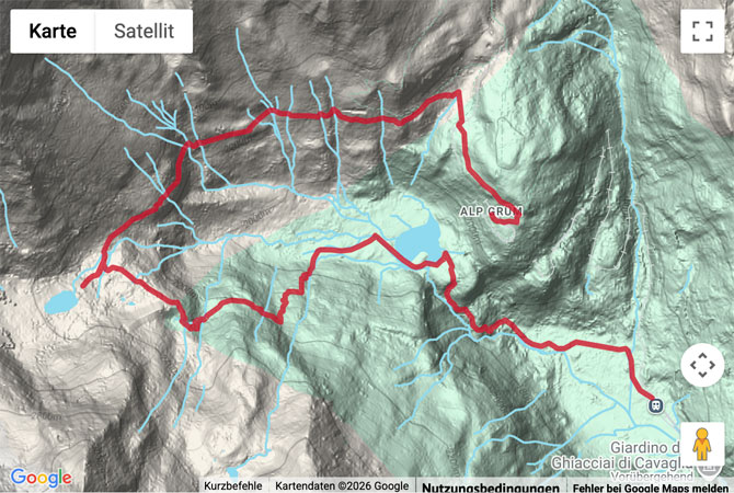 Routenskizze zur Bergwanderung zum Lagh da Caralin