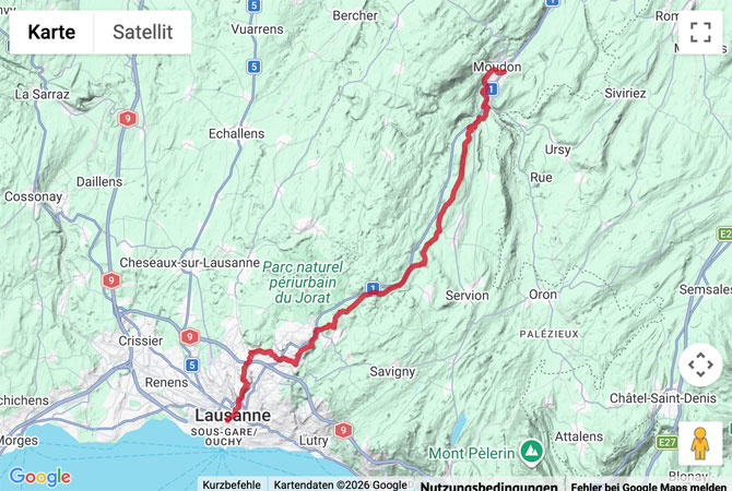 Routenskizze zur Jakobswanderung über den Chalet à Gobet