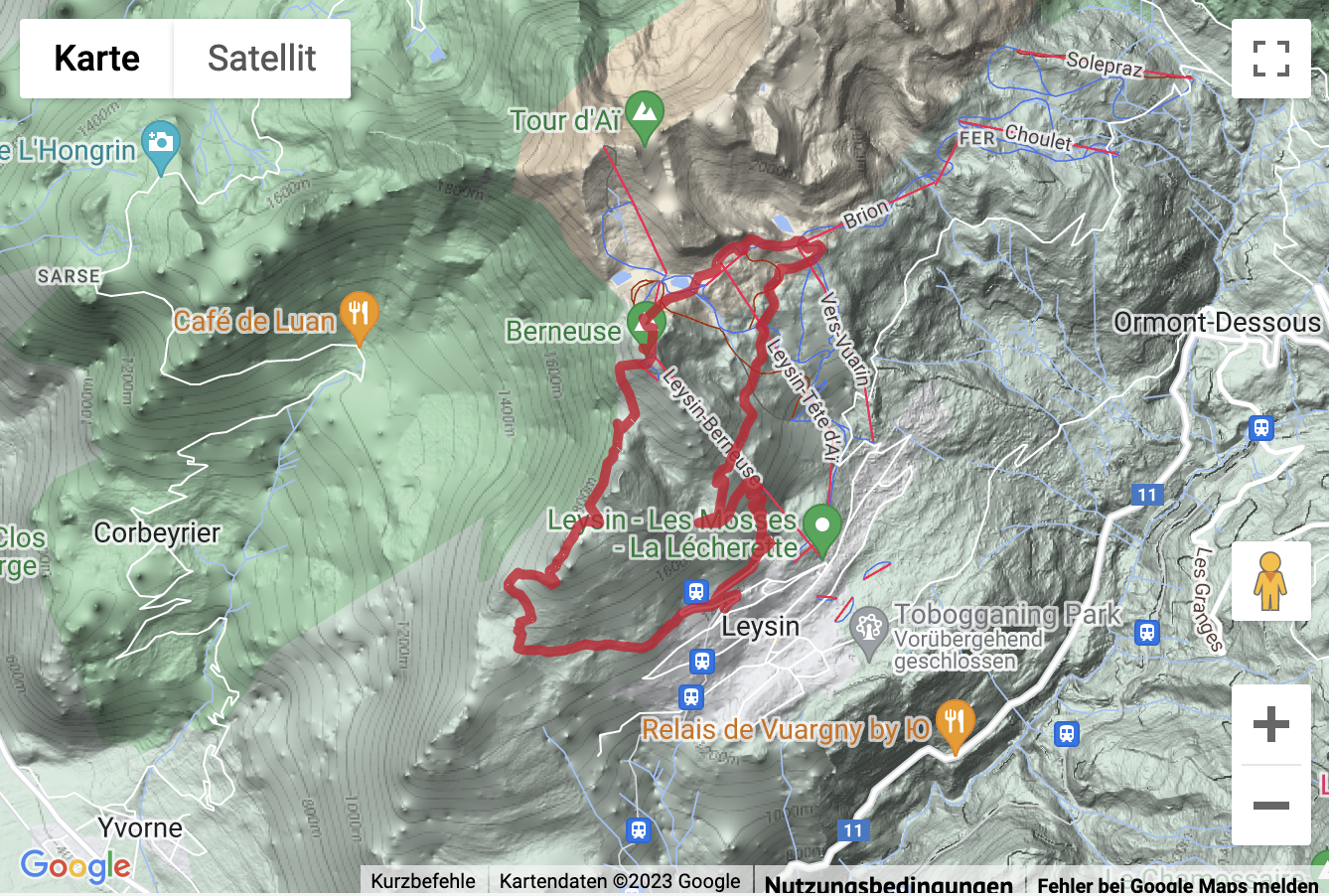 Übersichtskarte Bergwanderung von Leysin zum Aussichtspunkt Berneuse