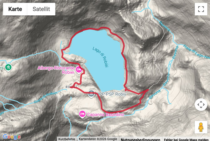Routenskizze zur Wanderung zum Lago di Robièi