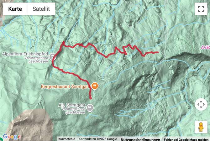 Routenskizze zur Alpenflora-Erlebnispfad Somtgant - Tigignas