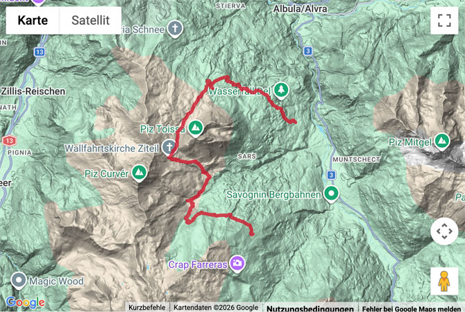 Routenskizze zur Wanderung zur höchst gelegene Wallfahrtskirche Europas