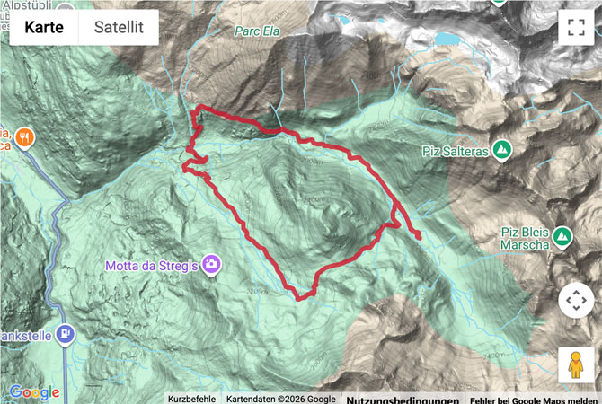 Routenskizze zur Bergwanderung von Pensa zur Alp d'Err