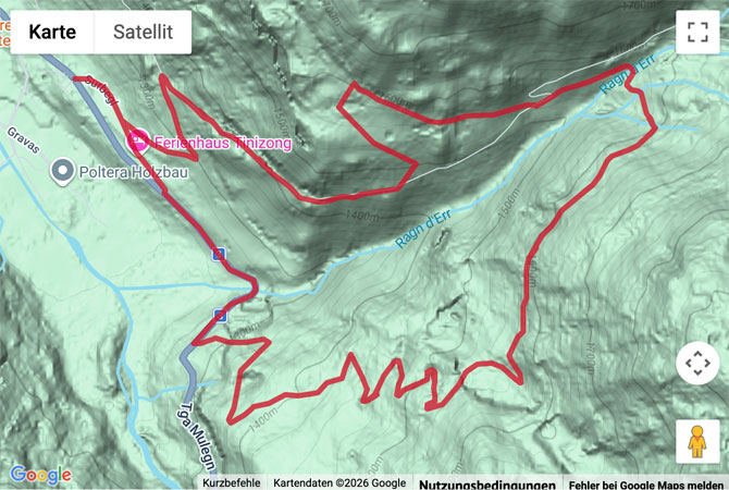 Routenskizze zur Schneeschuhtour auf der Pensa Route
