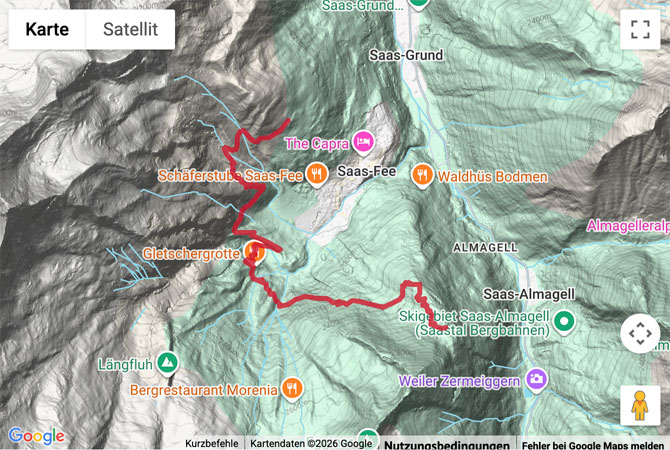 Routenskizze zur Wanderung auf dem Gemsweg vom Hannig nach Plattjen