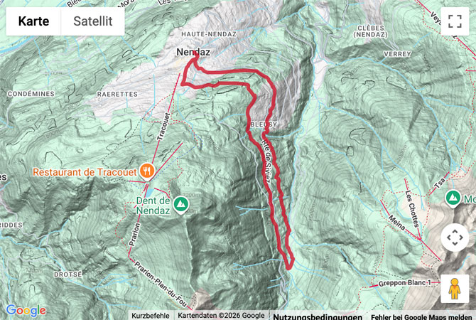 Routenskizze zur Suonenwanderung in Haute-Nendaz