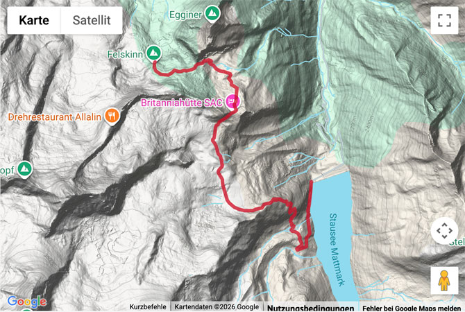 Routenskizze zur Alpinwanderung Glacier-Trail