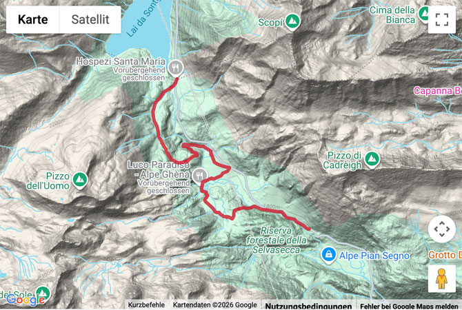 Routenskizze zur Wanderung auf der Käsestrasse vom Lukmanier