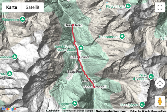 Routenskizze zur Uferwanderung entlang der Saaser Vispa