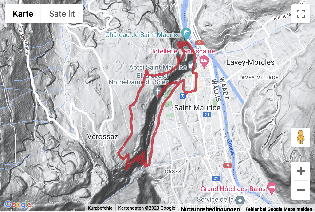 Übersichtskarte Rundwanderung bei St-Maurice zur Grotte aux Fées