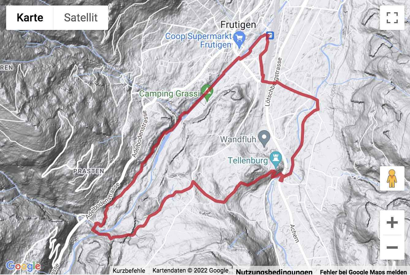 Google-Karte mit aufgezeichneter Route