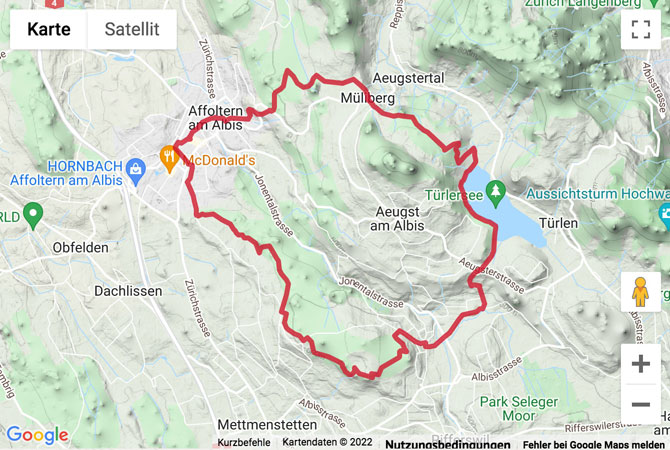 Google-Karte mit aufgezeichneter Route