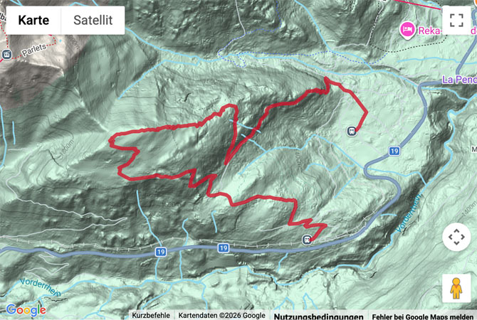 Routenskizze zur Schneeschuhtour zum Aussichtsberg Bostg