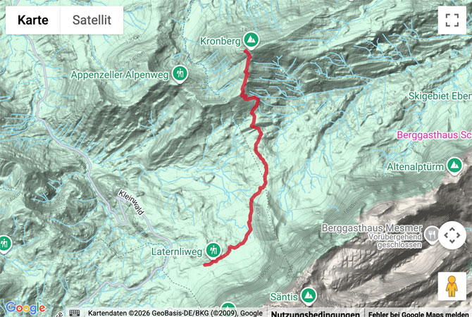 Routenskizze zur Schneeschuhtour Schwägalp - Kronberg