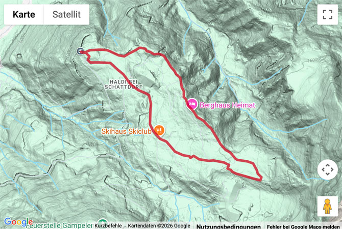 Routenskizze zur Schneeschuhtour auf der Sonnenterrasse Haldi