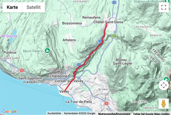 Routenskizze zur Wanderung von Châtel-St.-Denis hinunter nach Vevey