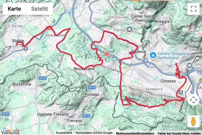 Routenskizze zur Wanderung von Stabio nach Chiasso