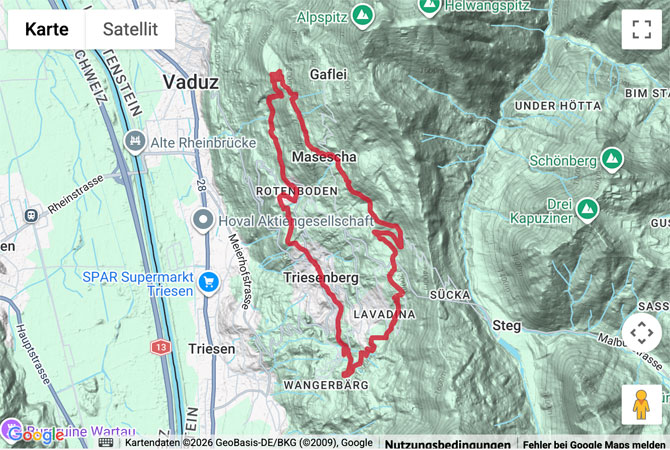 Routenskizze zur Wanderung Walser-Sagen-Weg Triesenberg