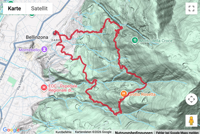 Routenskizze zur Wanderung zu den Aussichtspunkten über Bellinzona