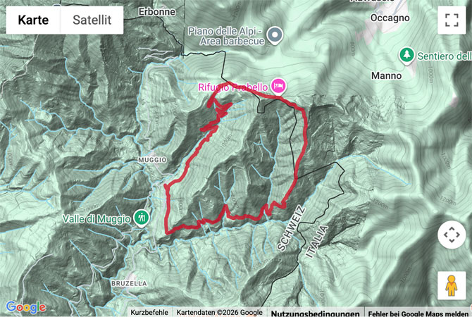 Routenskizze zur Wanderung auf dem Smaragdweg im Valle di Muggio