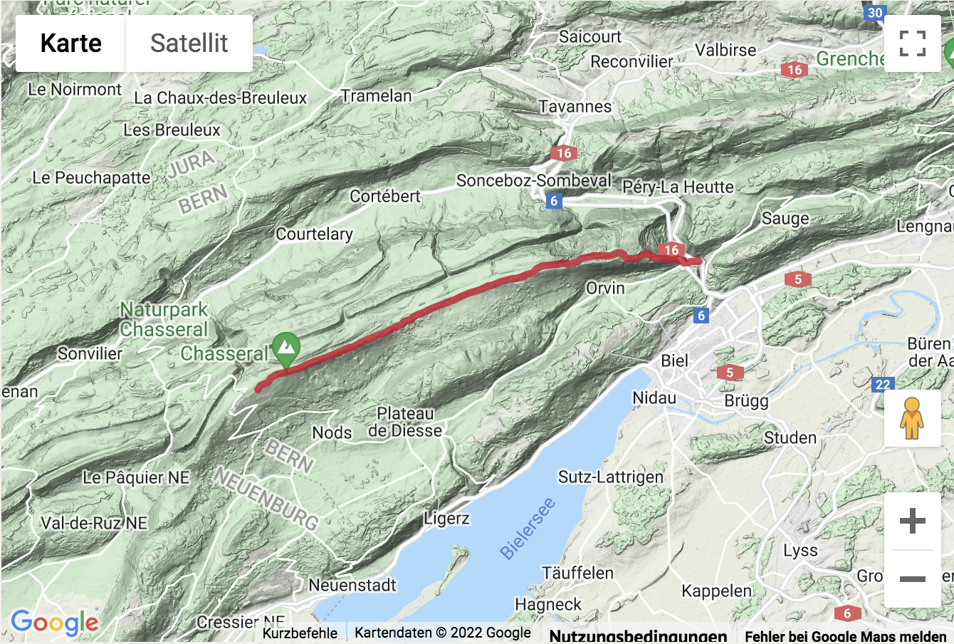 Übersichtskarte Höhenwanderung über den Geissrücken zum Chasseral