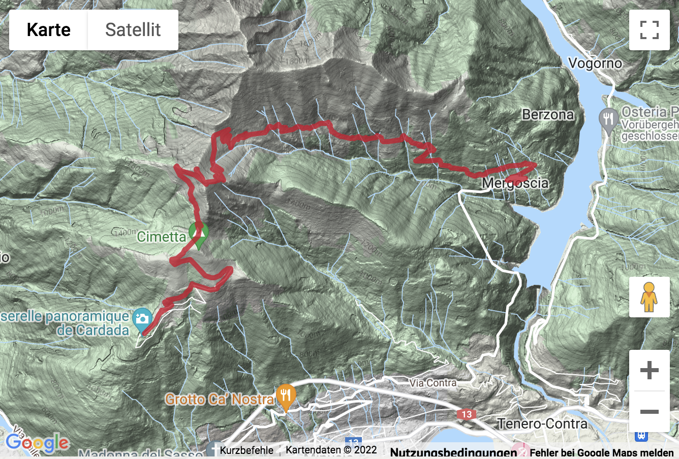 Übersichts-Routenkarte für die Gipfelwanderung zur Cima della Drosa